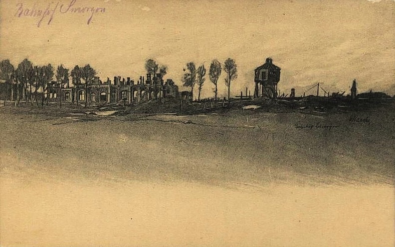 Lata 1915-1918 , Stacja kolejowa w Smorgoniach, zniszczona podczas I wojny światowej.jpg