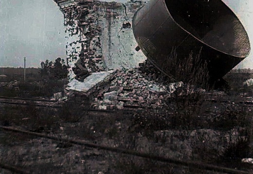 Водонапорная башня у железнодорожной станции в Сморгони, уничтожена во время Первой мировой войны, июль 1917 г.