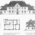 Бывший дом для польских судебных служащих. Чертёж дворового и бокового фасада с планом подвалов